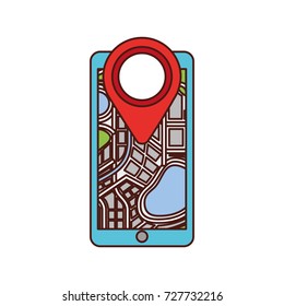 navigation gps on smartphone with map pointer and city