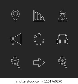 navigation  graph  avtar  speaker  progress  headset search  zoom out  right  zoom in icon vector design  flat  collection style creative  icons