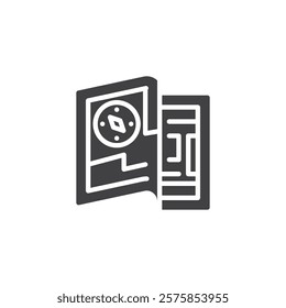 Navigation guide map vector icon. filled flat sign for mobile concept and web design. Compass on Map glyph icon. Symbol, logo illustration. Vector graphics