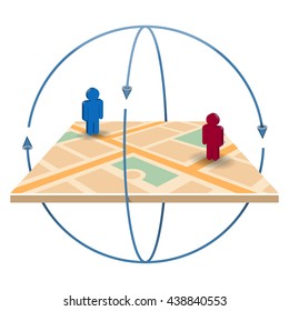 Navigation icon. 3D navigation map with pin pointers.