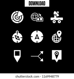 navigation icon. 9 navigation vector set. map pin icon, location, geography book and map pin icons for web and design about navigation theme