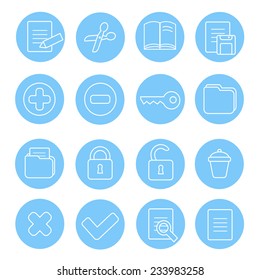 Navigation icon and buttons set.  Vector illustration of different interface web icons  folder, delete, zoom, lock, cut, loupe