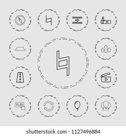 Navigation icon. collection of 13 navigation outline icons such as escalator, arrow, road, pause, balloon, play, arrow up. editable navigation icons for web and mobile.