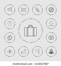 Navigation icon. collection of 13 navigation outline icons such as map location, compass, flag, arrow up, play, pointer. editable navigation icons for web and mobile.