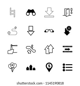 Navigation icon. collection of 16 navigation filled and outline icons such as binoculars, dollar location, escalator down. editable navigation icons for web and mobile.