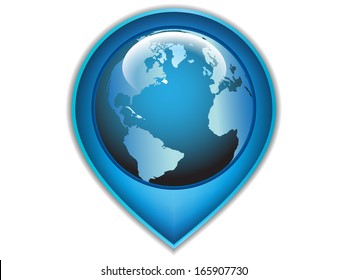 Navigation icon with a globe planet.Vector