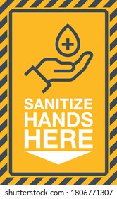 navigation icon indicating the location of the wall dispenser with sanitizer for disinfection hands prevention from coronavirus covid 19, sanitize hands here with drop of antiseptic in palm hand icon