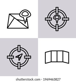 navigation icon, map icon, target location icon, line icon style, suitable for map creation applications or travel advertisements