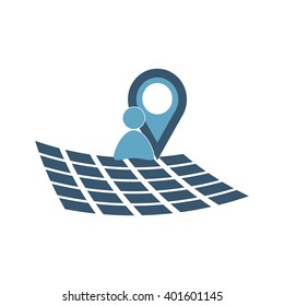 Navigation icon with marker, map and man. Vector illustration.