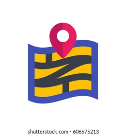 Navigation icon on white, map and pointer