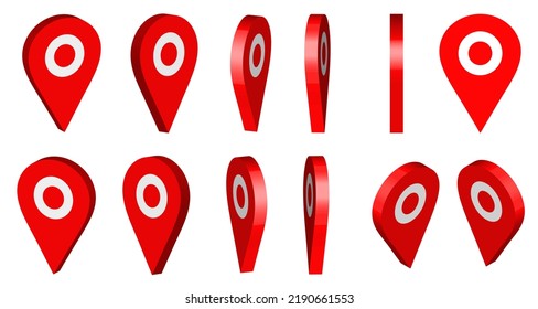 Navigation icon - red 3d in different angles, location icon.