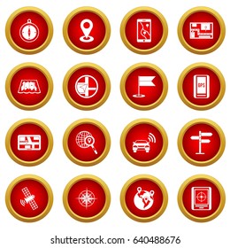 Navigation icon red circle set isolated on white background