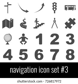Navigation. Icon set 3. Gray icons on white background.