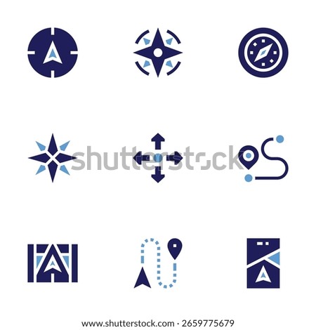Navigation icon set. Bold style. Duotone colors. compass, navigation, directions, distance, navigator.