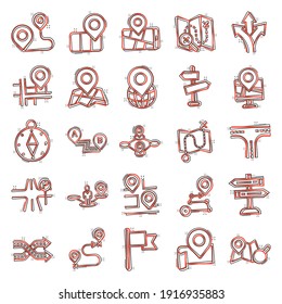 Navigation icon set in comic style. Gps direction cartoon vector illustration on white isolated background. Locate pin position splash effect business concept.