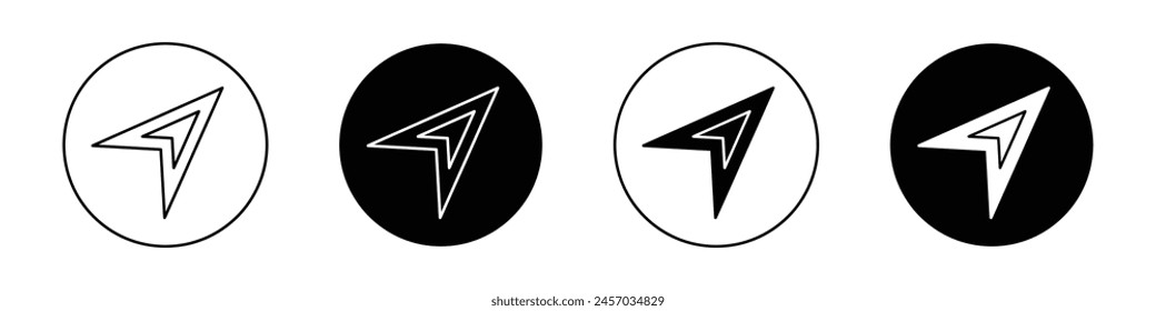 Navigation icon set. compass tool arrow vector symbol. gps north directional arrow sign in black filled and outlined style.