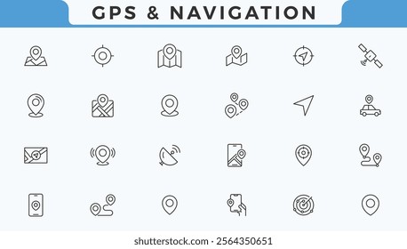 Navigation icon set with editable stroke. Gps and Navigation icon vector illustration.