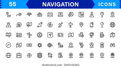 Navigation Icon Set Featuring Map, Compass, Direction, Location, and GPS Concepts in a Simple, Download-Ready, and Professional Vector Style
