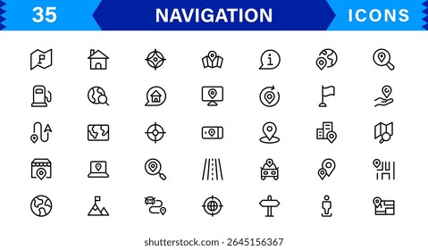 Navigation Icon Set Featuring Map, Compass, Direction, Location, and GPS Concepts in a Simple, Download-Ready, and Professional Vector Style
