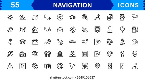 Navigation Icon Set Featuring Map, Compass, Direction, Location, and GPS Concepts in a Simple, Download-Ready, and Professional Vector Style