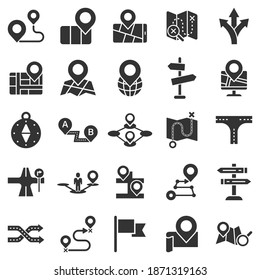 Navigation icon set in flat style. Gps direction vector illustration on white isolated background. Locate pin position business concept.