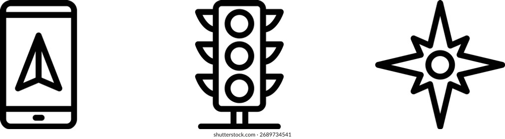 Navigationssymbolsatz - Smartphone-Navigation, Windrose und Ampel