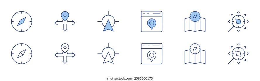 Navigation icon set in two styles, Duotone and Thin Line style. Editable stroke. browser, compass, discover, direction, north.