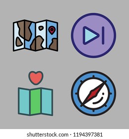 navigation icon set. vector set about next, map and compass icons set.