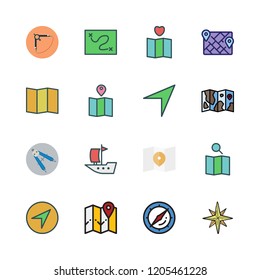 navigation icon set. vector set about sailboat, wind rose, map and compass icons set.