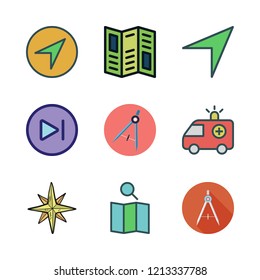 navigation icon set. vector set about map, next, compass and boat icon icons set.