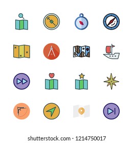 navigation icon set. vector set about compass, fast forward, sailboat and map icons set.