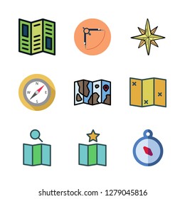 navigation icon set. vector set about wind rose, road map, map and compass icons set.