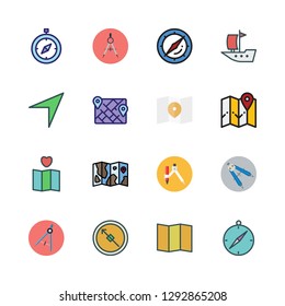 navigation icon set. vector set about compass, map and sailboat icons set.