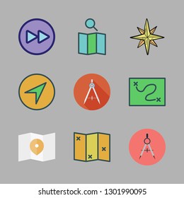 navigation icon set. vector set about fast forward, map, wind rose and compass icons set.
