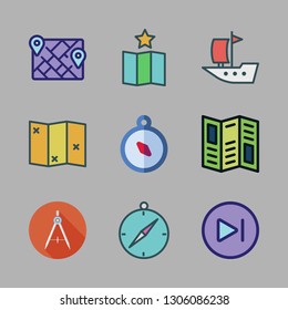 navigation icon set. vector set about next, map, sailboat and compass icons set.