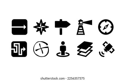 Navigation icon set vector simple style black and white editable eps 8