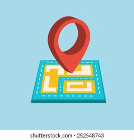 Navigation icon style flat with a map and a pin. Picture sign location object