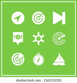 navigation icon. This set with helm, compass with cardinal points, compass and sailboat vector icons for mobile and web