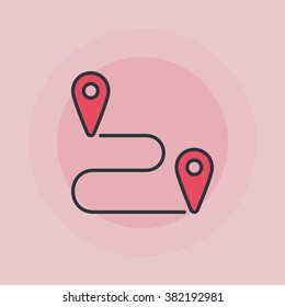 Navigation icon - vector flat location symbol or logo element. Pink navigation illustration