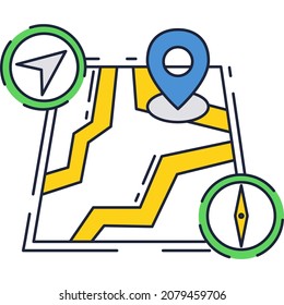 Navigation icon. Vector gps map with road pin. Navigate point and route direction design. UI phone app with roadmap