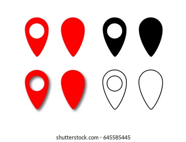 Navigation icon vector illustration. Flat and linear design. Set of red and black icons with shadows. Map pointer icon