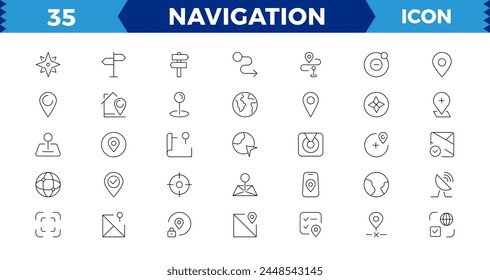 Navigation icon,Location icon set. Containing map, map pin, gps, destination, directions, distance, place, navigation and address icons. Solid icons vector collection.
