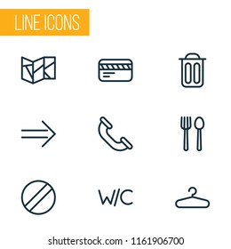 Navigation icons line style set with restaurant, map, hanger and other trash bin elements. Isolated vector illustration navigation icons.