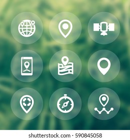 navigation icons, location marks, map pointers, vector signs