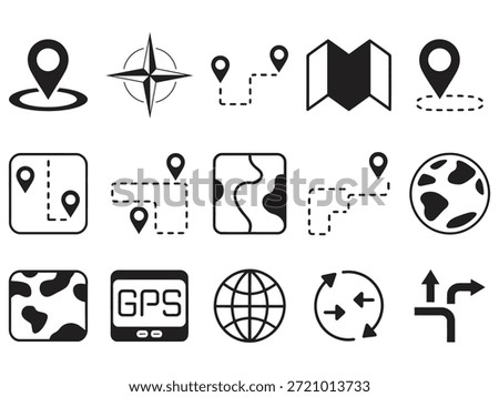 Navigation icons for mapping and direction finding