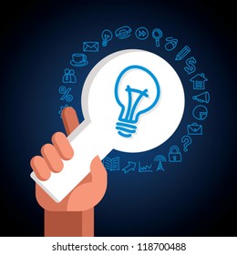 Navigation Icons pointers, paper icons and magnifying glass with hand and graphic representation of some of the most popular web icons
