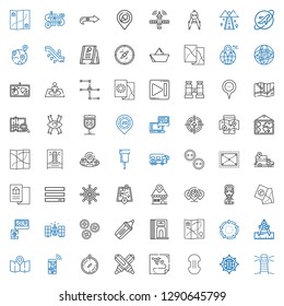 navigation icons set. Collection of navigation with lighthouse, compass, compress, route, marker, map, repeat, divider, buttons, satellite. Editable and scalable navigation icons.