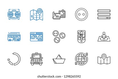 navigation icons set. Collection of navigation with map, internet, paper boat, bus, reload, position, gps, buttons, street map, menu, button. Editable and scalable navigation icons.