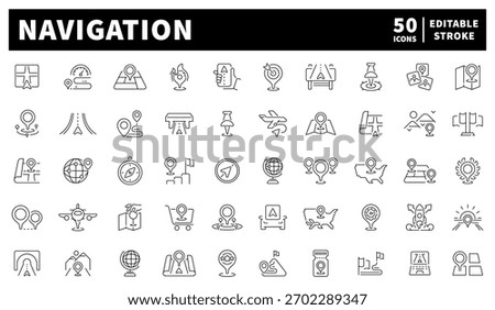 Navigation icons set. editable line icons, outline, map and direction symbols