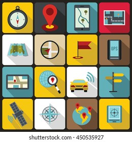 Navigation icons set in flat ctyle. Location on terrain set collection vector illustration